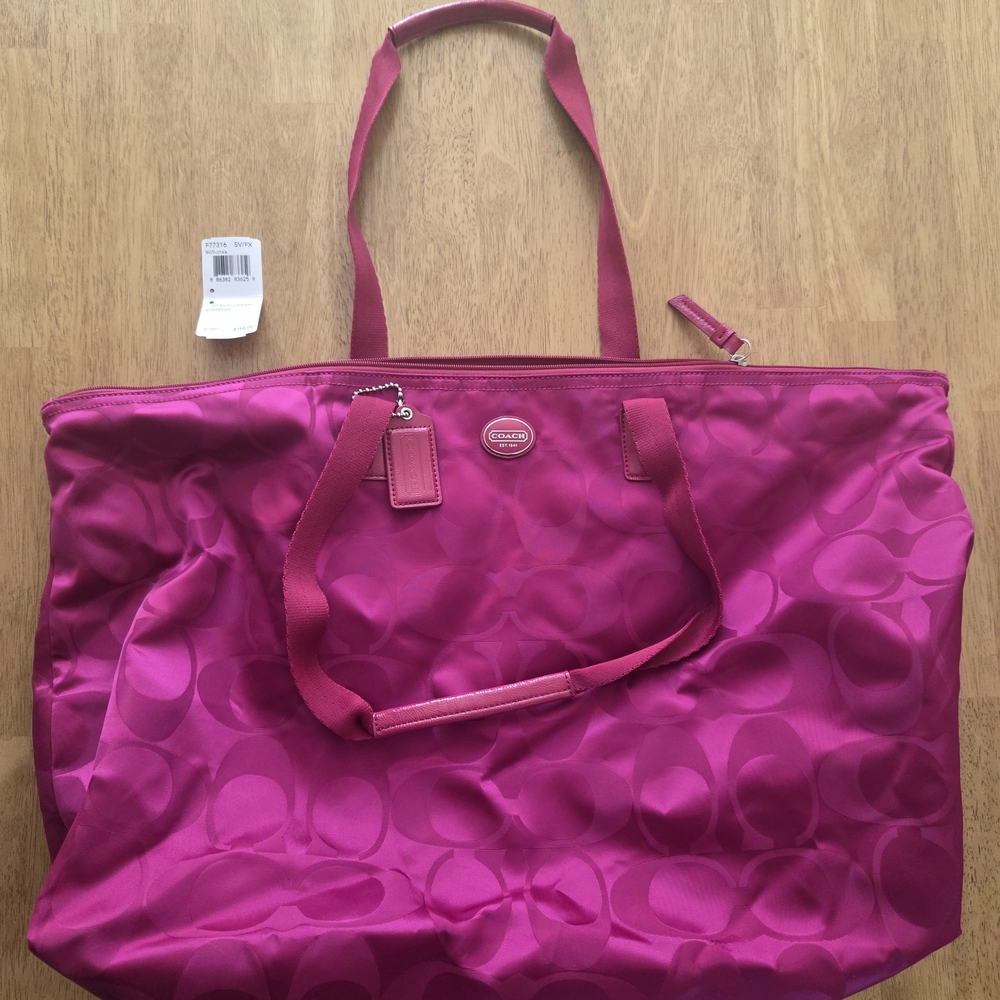 Coach Large Signature Nylon Tote in Fuchsia Pink